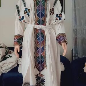 Embroidered White Kaftan Dress